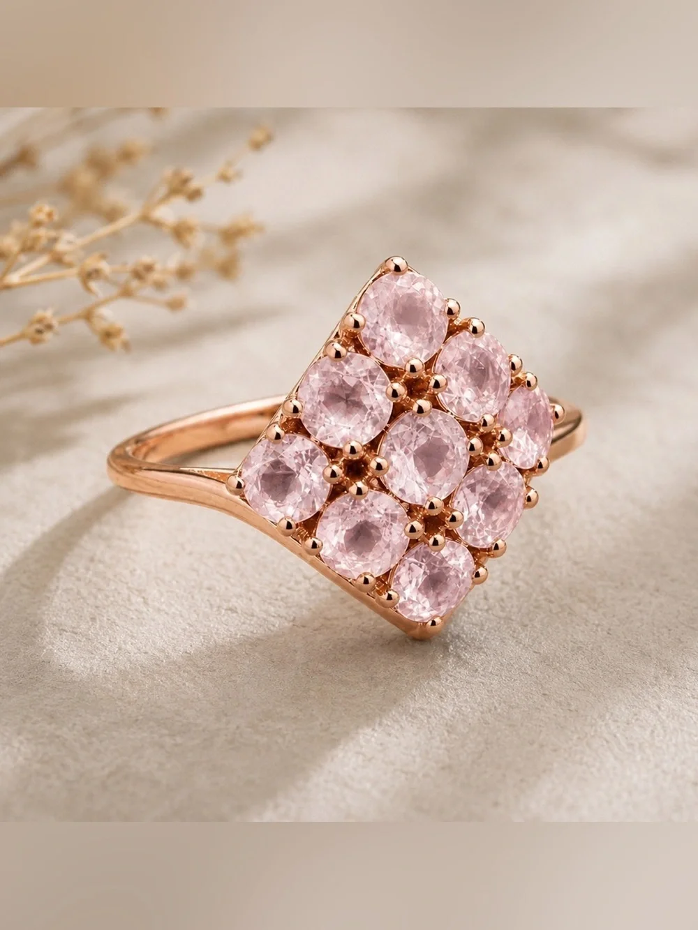 Kunzite Nine Stone Cluster Ring Rose Gold Over 925 Soft Pink Faceted 7.75 #606